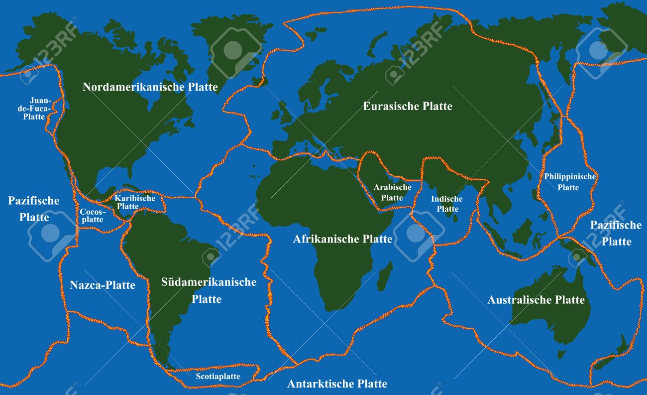 Map Of Fault Lines Plate Tectonics - World Map With Fault Lines Of Major An Minor Plates.  Royalty Free Cliparts, Vectors, And Stock Illustration. Image 57250203.