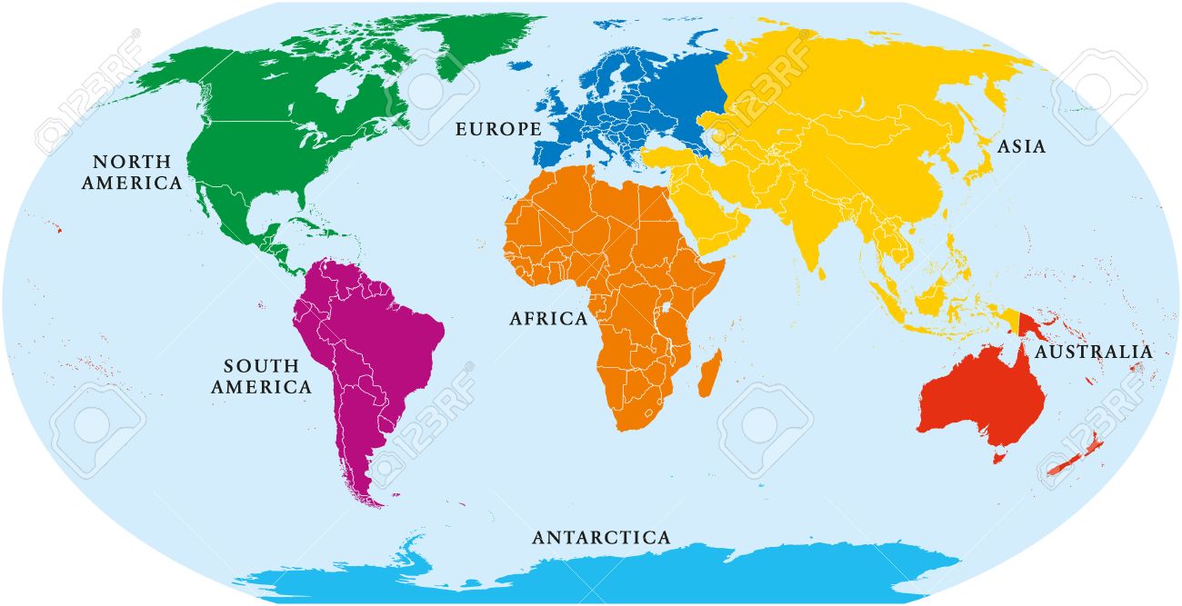 Where Is Antarctica On The World Map Seven Continents World Map. Asia, Africa, North And South America 