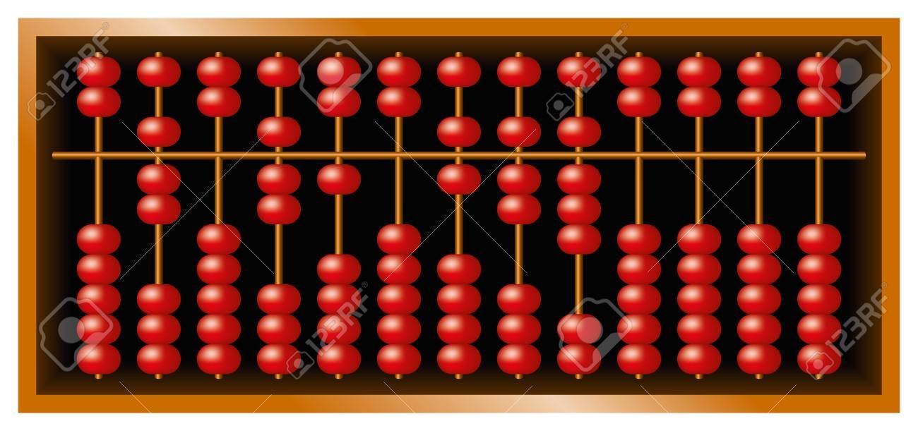 Suanpan Chinesischen Abakus, Auch Suan Pan Und Souanpan. Zählrahmen Und  Rechenwerkzeug Mit Roten Perlen In Einer Holzkiste Auf Drähte Schieben. Es  Ist Auch Heute Noch, Trotz Der Tasche Elektronischen Rechenmaschinen  Verwendet. Lizenzfrei