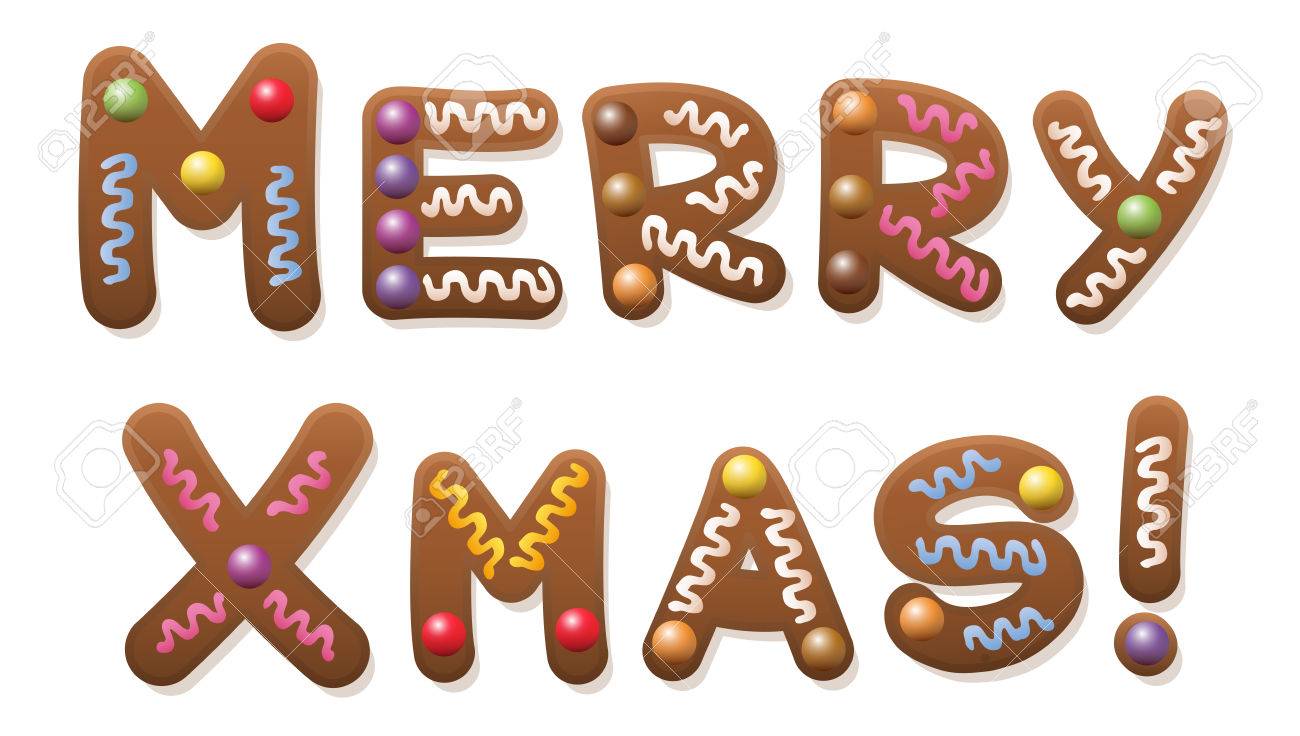 Merry Xmas written with gingerbread letters Stock Vector