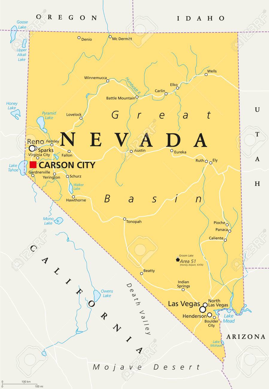 Carte Politique Du Nevada Avec La Capitale Carson City état Dans Les Régions Ouest Montagne Ouest Et Sud Ouest Des états Unis Avec Las Vegas Reno