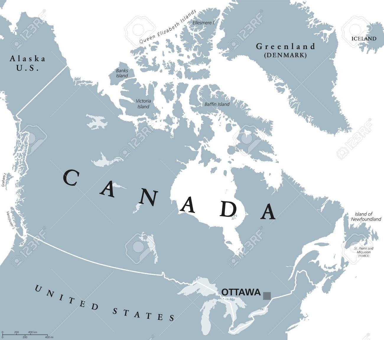 canada political map with capital ottawa national borders and its neighbors country in northern