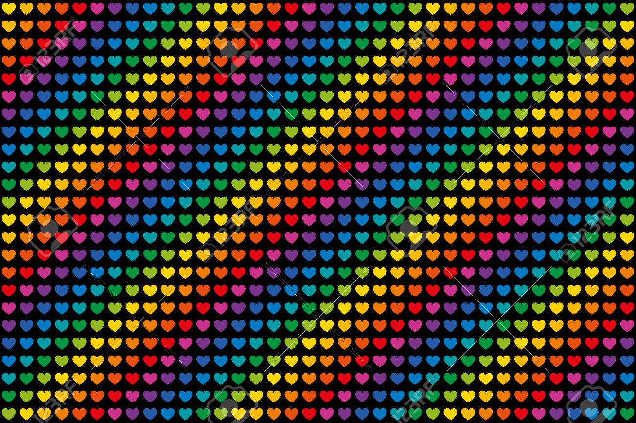 虹色の心パターンの無限タイル 12 のユニークな色の色相での心のシンボル 無限の背景や壁紙として使用することができます 黒い背景に分離の図 ベクトル のイラスト素材 ベクタ Image