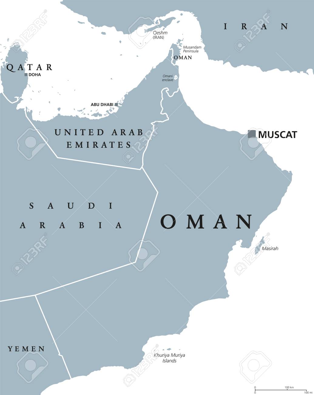 oman political map with capital muscat sultanate and arab country in western asia and middle