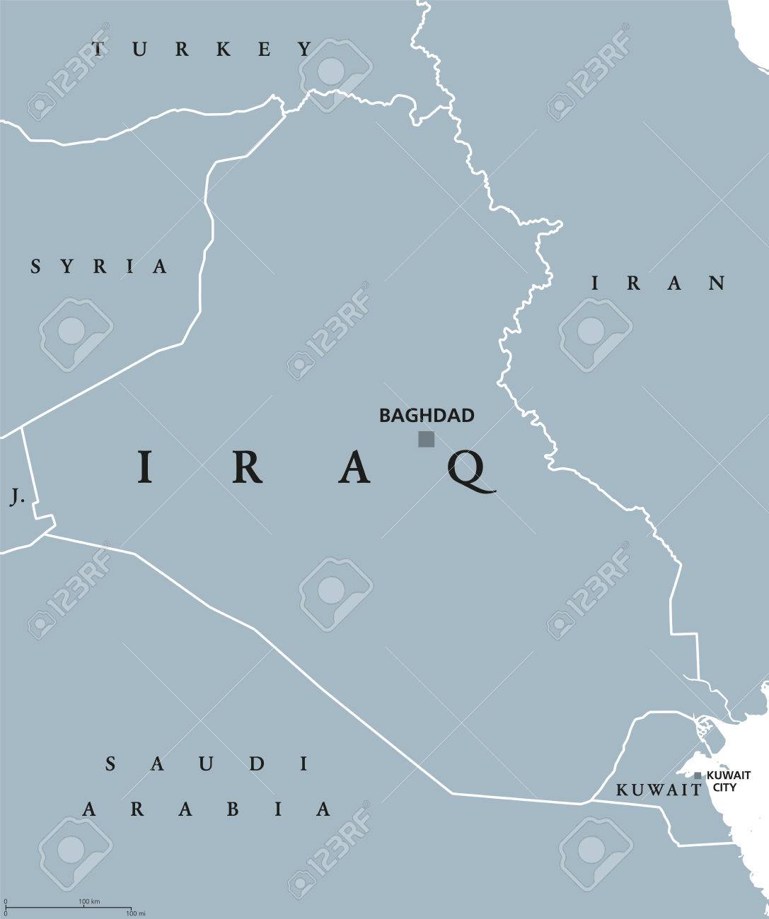 iraq political map with capital baghdad republic and arab country in the middle east