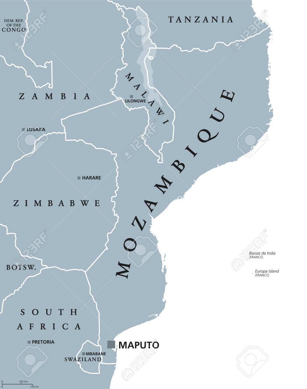 Mozambique Political Map With Capital Maputo. Republic And ...