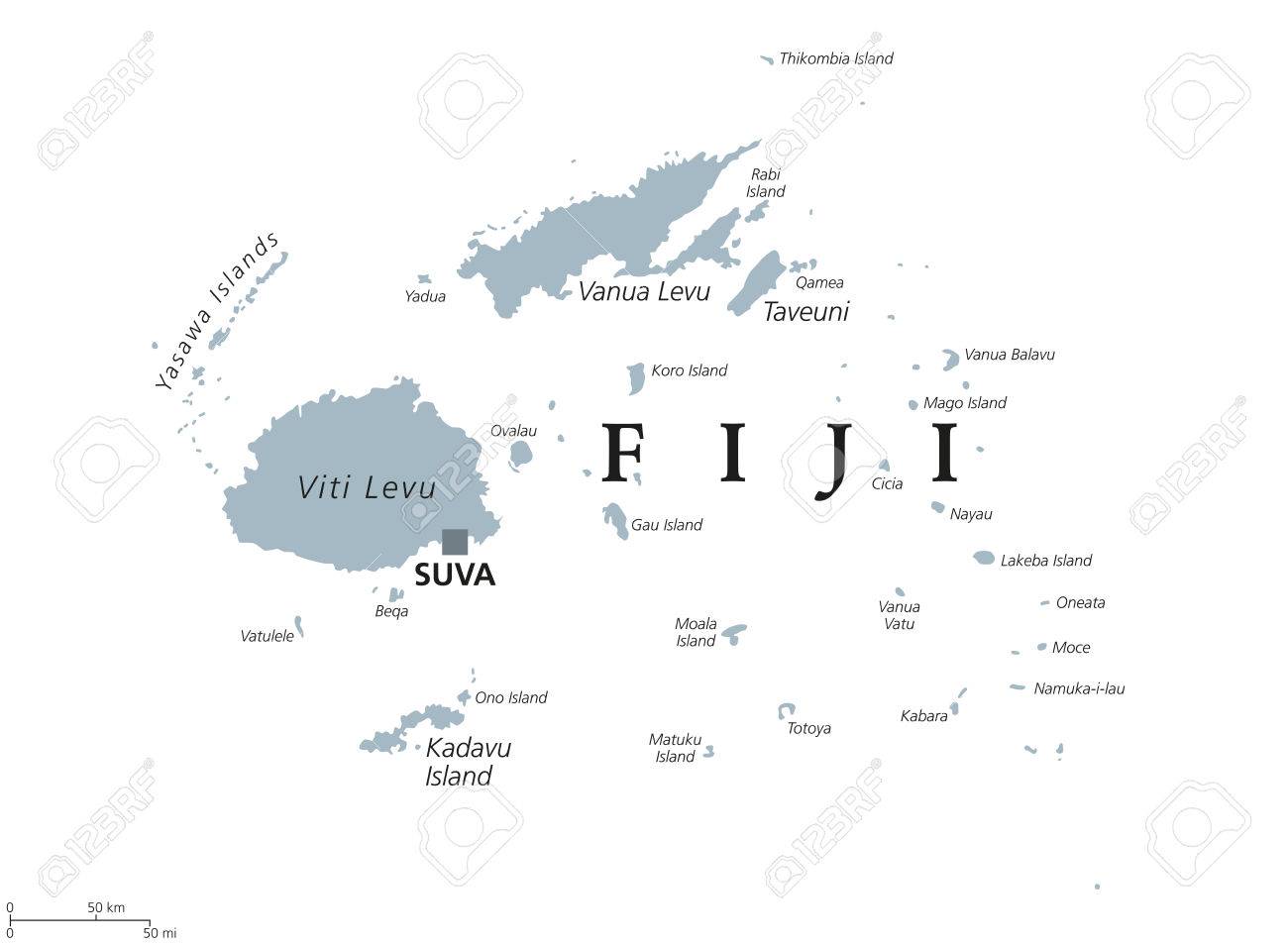 fiji political map with capital suva republic archipelago and island country in melanesia in