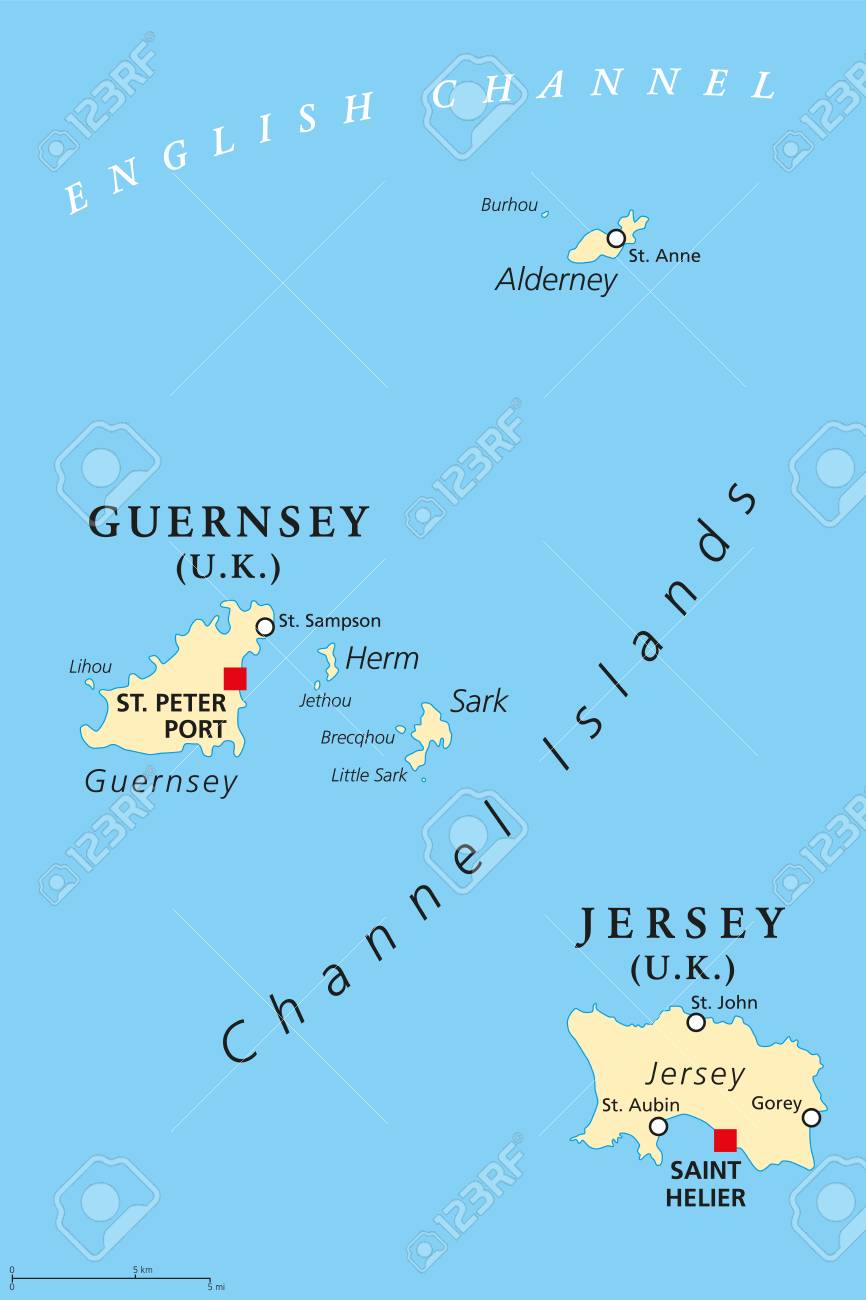 Map Of Channel Islands Guernsey And Jersey, Political Map, With Capitals. Channel Islands. Crown  Dependencies. Archipelago In The English Channel, Off The French Coast Of  Normandy. English Labeling. Illustration. Vector. Royalty Free Cliparts,  Vectors, And Stock
