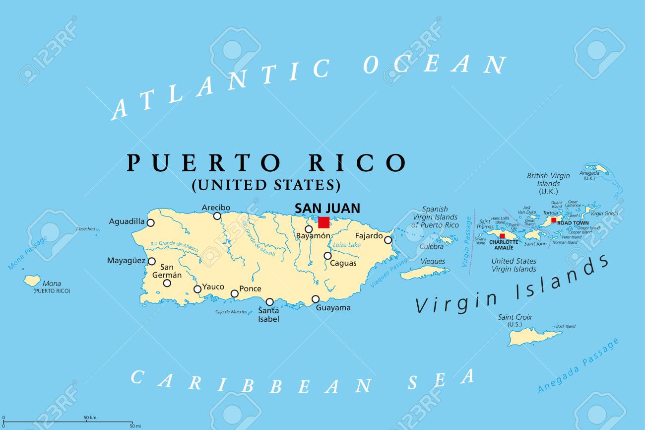 Map Of Puerto Rico And Us Puerto Rico And Virgin Islands, Political Map. British, Spanish And United  States Virgin Islands. British Overseas Territory And Unincorporated  Territories Of The United States. Illustration. Vector. Royalty Free Svg,  Cliparts, Vectors, And