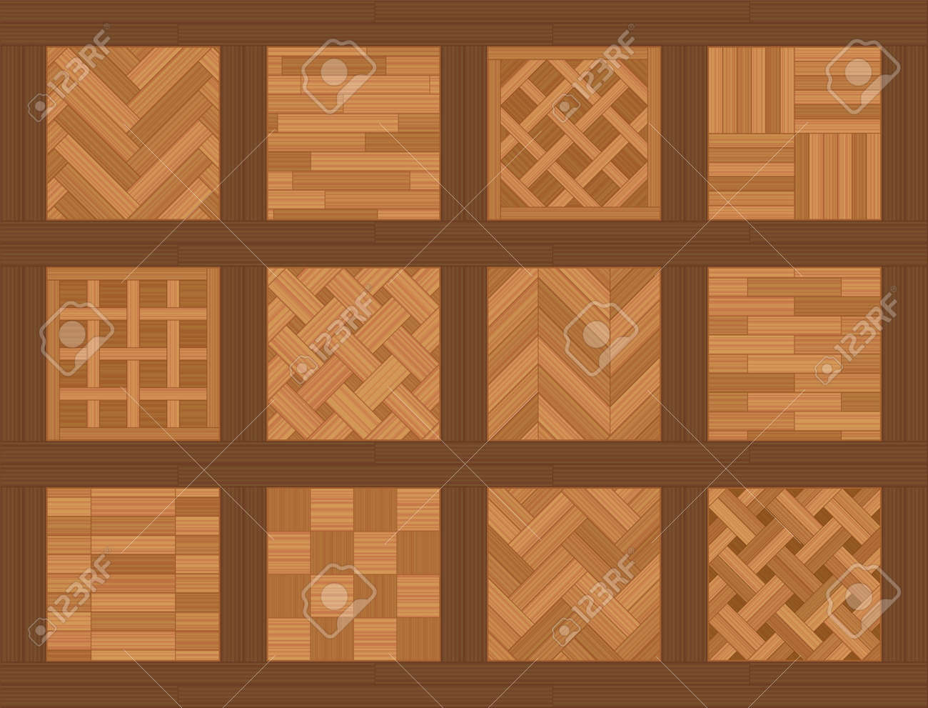 Parquet Floor Samples. Chart With Common Parquetry Patterns, Most Familiar  Models And Types, Twelve Wooden Floor Plates. Vector Illustration. Royalty  Free SVG, Cliparts, Vectors, and Stock Illustration. Image 167911303., image size:1300x991