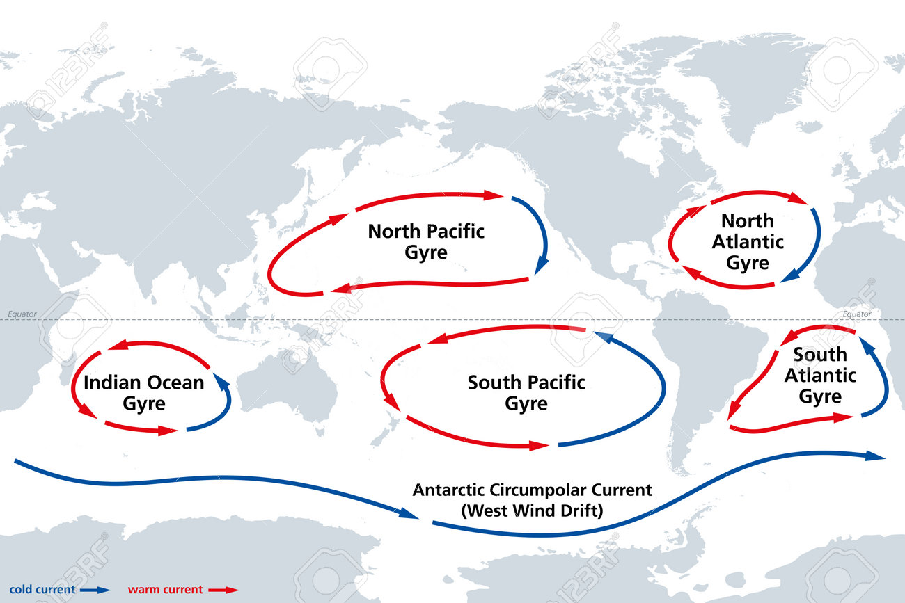 Major Ocean Gyres, World Map. Most Notable Ocean Gyres, Flowing Clockwise  In Northern And Counterclockwise In Southern Hemisphere. Systems Of  Circulating Ocean Surface Currents. Royalty Free SVG, Cliparts, Vectors,  and Stock Illustration., image size:1300x867