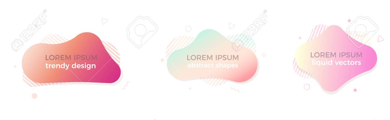 Set of trendy colorful and glowy fluid shapes. Vector geometric template liquid form elements in different colors. Modern abstract banner design - 126332877 Set of trendy colorful and glowy fluid shapes. Vector geometric template liquid form elements in different colors. Modern abstract banner design - 126332877