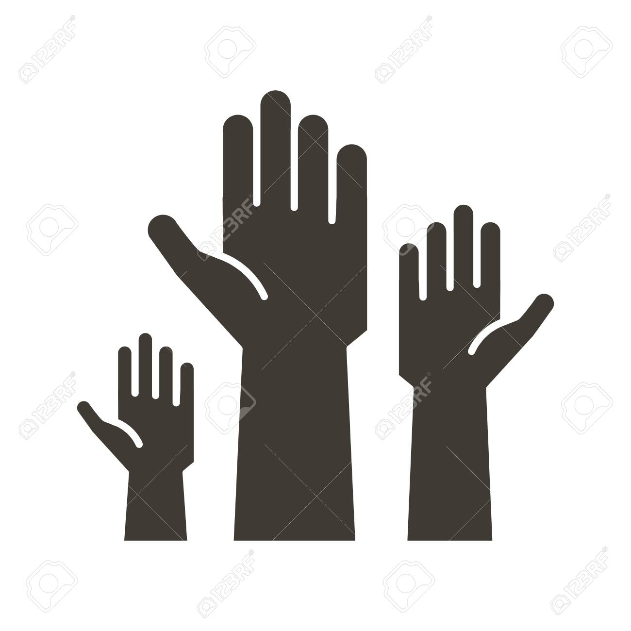 Volunteers and charity work. Raised helping hands. Vector flat glyph icon illustrations with a crowd of people ready and available to help and contribute. Positive foundation, business, service. - 134503195 Volunteers and charity work. Raised helping hands. Vector flat glyph icon illustrations with a crowd of people ready and available to help and contribute. Positive foundation, business, service. - 134503195