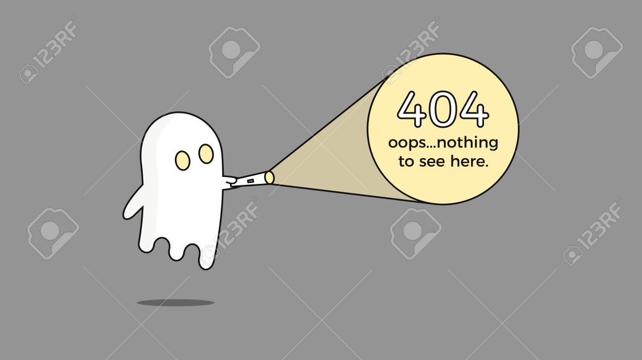 Illustration for 404 error. Vector webpage template concept for Page not found problem. Creative character design with a ghost and flashlight - 134503210 Illustration for 404 error. Vector webpage template concept for Page not found problem. Creative character design with a ghost and flashlight - 134503210