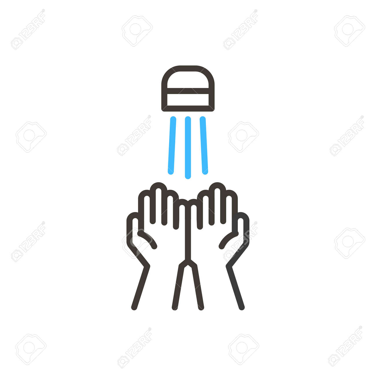 Coronavirus covid-19 prevention hand washing illustration. Vector thin line icon with hands sanitizing with water and soap. Simple design for antibacterial and protection from infection awareness - 158456314 Coronavirus covid-19 prevention hand washing illustration. Vector thin line icon with hands sanitizing with water and soap. Simple design for antibacterial and protection from infection awareness - 158456314