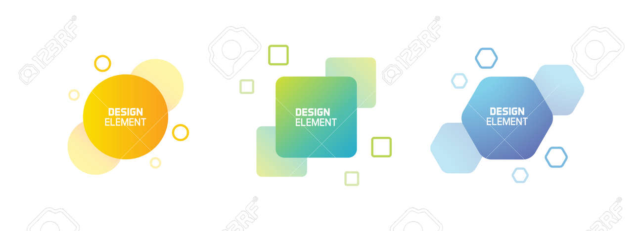 Set of trendy colorful and glowy fluid shapes. Vector geometric template liquid form elements in different colors. Modern abstract banner design in square, circle and hexagon form - 158456430 Set of trendy colorful and glowy fluid shapes. Vector geometric template liquid form elements in different colors. Modern abstract banner design in square, circle and hexagon form - 158456430