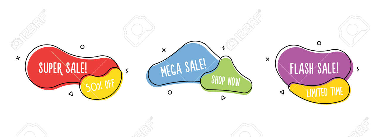 Set of modern organic shapes. Fluid vector trendy elements with shop, sale and discount texts. Hand drawn doodle vector style design set. - 158456432 Set of modern organic shapes. Fluid vector trendy elements with shop, sale and discount texts. Hand drawn doodle vector style design set. - 158456432