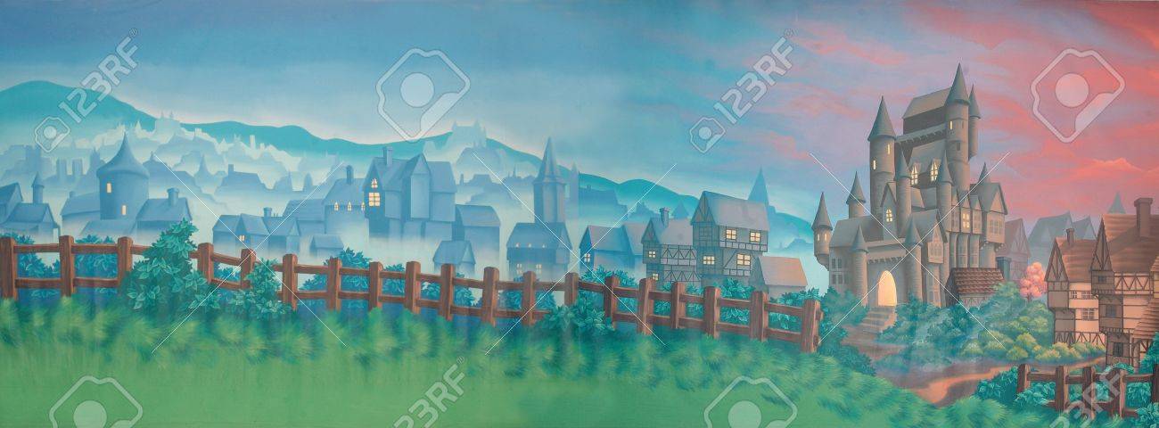 中世の村と城の塗られた背景 の写真素材 画像素材 Image 中世の村と城の塗られた背景 の写真素材 画像素材 Image