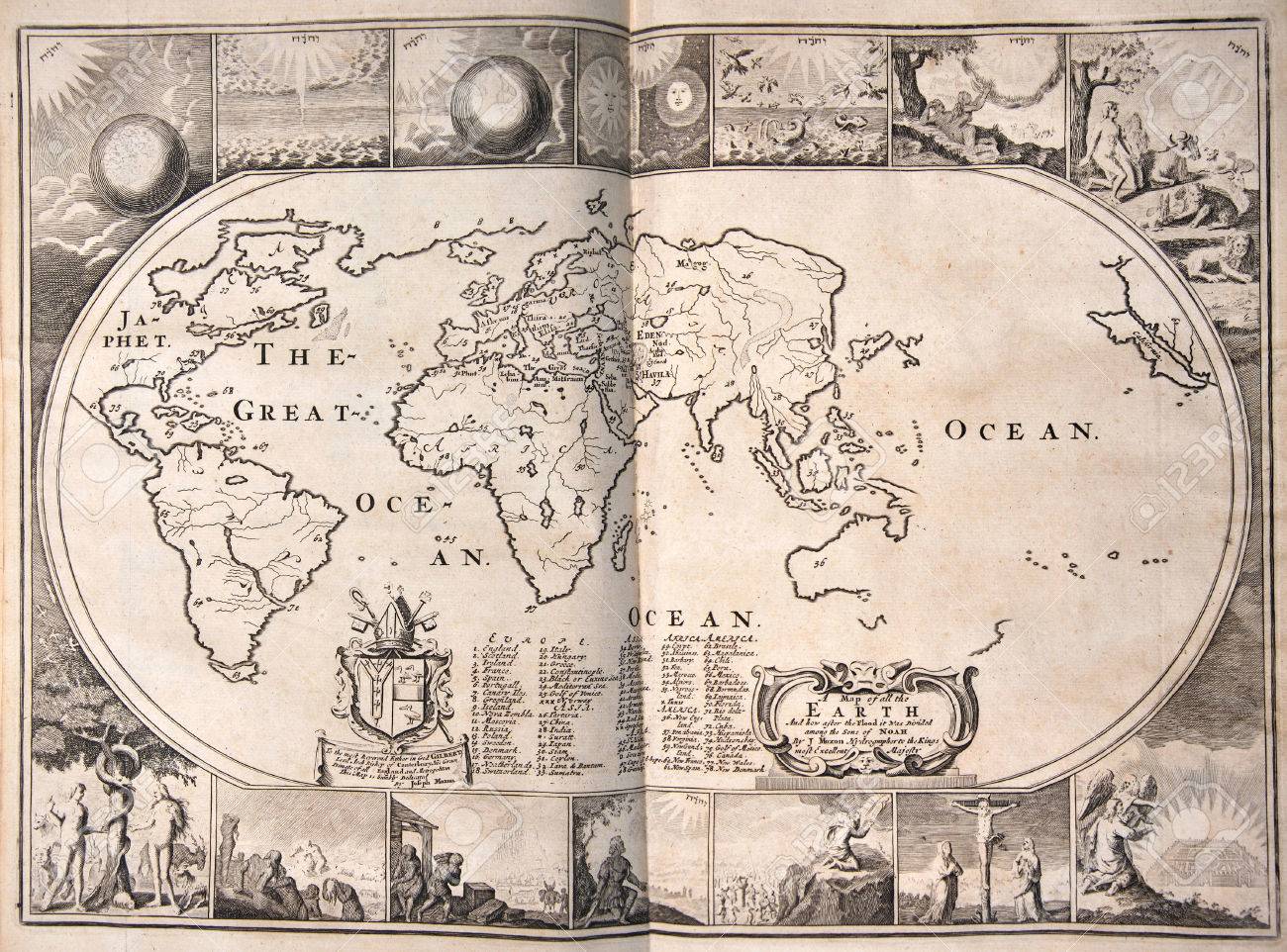 World Map According To Bible World Map From A 1715 Edition Of The Holy Bible, Showing Only Partial  Coastlines Of Australia And New Zealand. Stock Photo, Picture And Royalty  Free Image. Image 26475274.