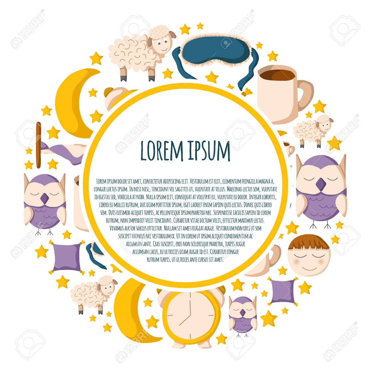 睡眠をテーマにかわいい漫画オブジェクトとベクトルの背景 ベクトル不眠症概念 オブジェクトを眠っている漫画 ベッド Lune 羊 寝ているマスク 枕 フクロウ ベクトル漫画のスタイルの背景を眠っています のイラスト素材 ベクタ Image