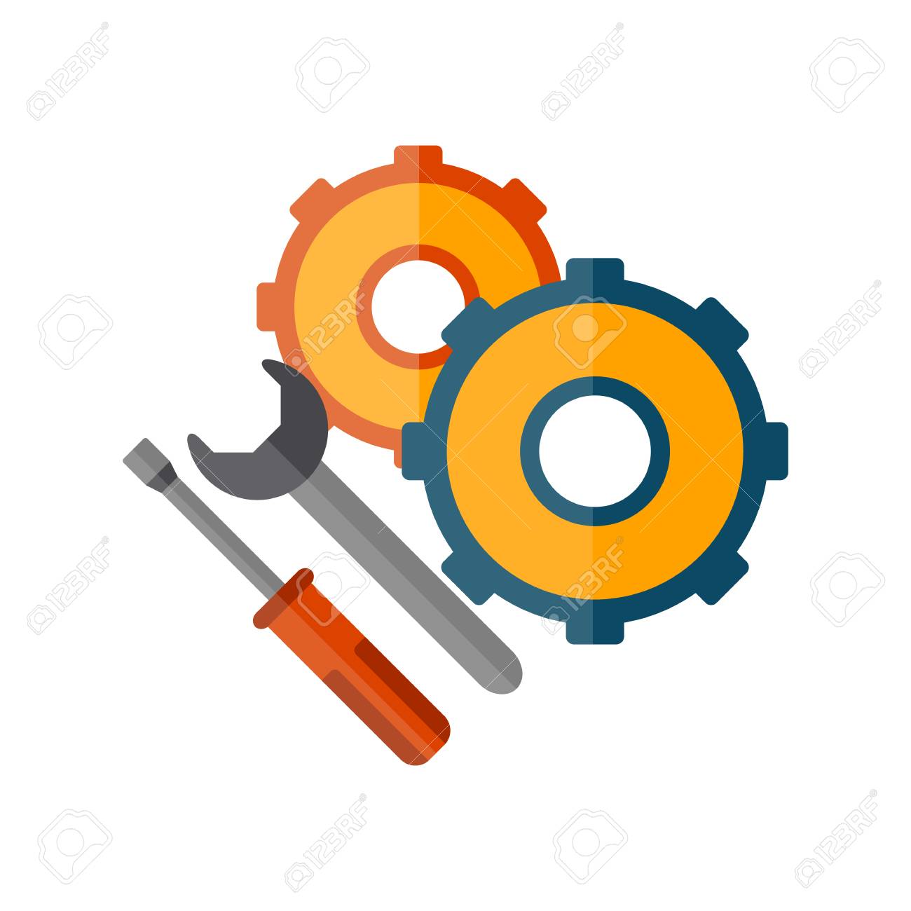 Illustration Vectorielle Avec Tournevis Plat De Dessin Anime Cle Roue Dentee Concept De Logo Icone Embleme Ou Vecteur De Fond Fond De Service De Reparation Outils Isoles Logo Vectoriel Pour Le Service
