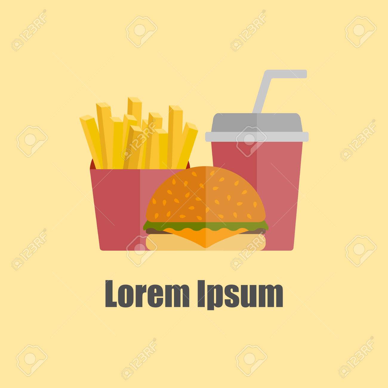 アメリカの食品や食事のコンセプトです ファーストフード カフェやレストラン オブジェクトをフラット ハンバーガー フライド ポテト ソーダ 不健康な食品の迷惑 フラット インフォ グラフィックのため肥満の概念 アメリカ料理の背景のイラスト素材 ベクタ