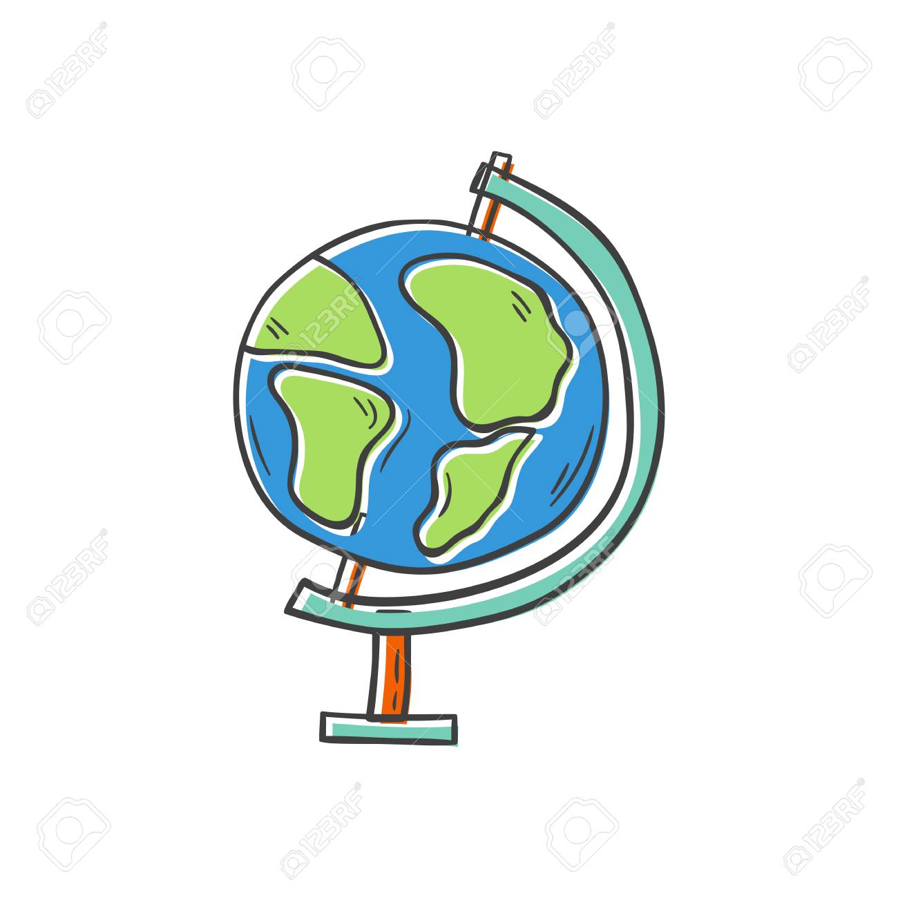 A Vector Illustration With Cartoon Hand Drawn Isolated Globe. Geography,  Travel, Education, School Supply Concept. Vector Isolated Hand Drawn Icon  On White Background. Planet Earth, World Cartoon Icon Royalty Free SVG,  Cliparts,