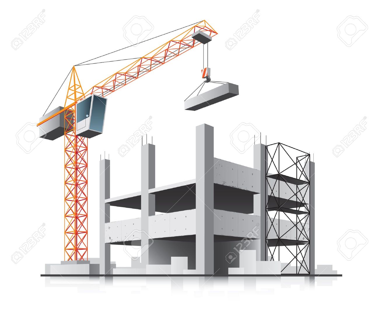building construction with crane in the city on white background building construction