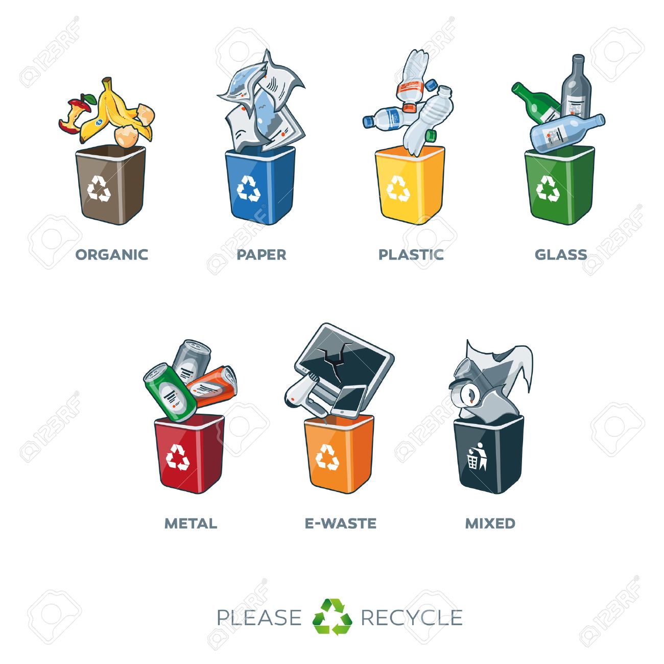 Contenedor Basura Cubos De Reciclaje Dibujo Botes Color De Los Cubos De  Reciclaje Cubos Colores De, image size:1300x1300