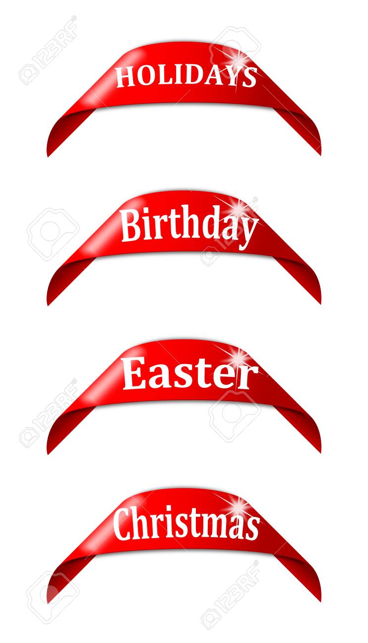 red labels with the names of holidays holidays birthday easter