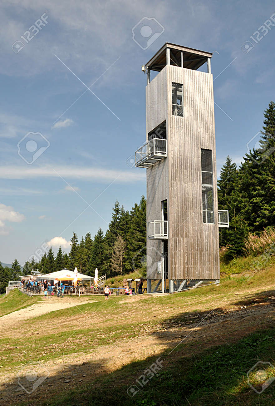 high wood tower, mountain Jeseniky, Czech republic, Europe - 166086713 high wood tower, mountain Jeseniky, Czech republic, Europe - 166086713