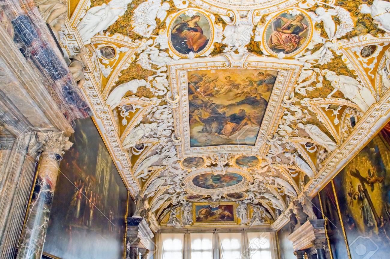 Image Of Beautiful Paintings On The Ceiling In The Famous Museum