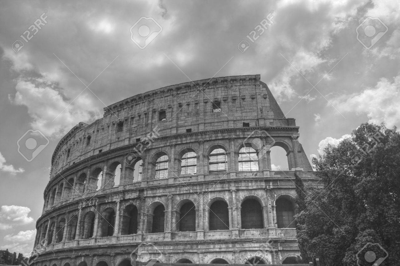 Stock photo the black and white image of ancient rome coliseum italy