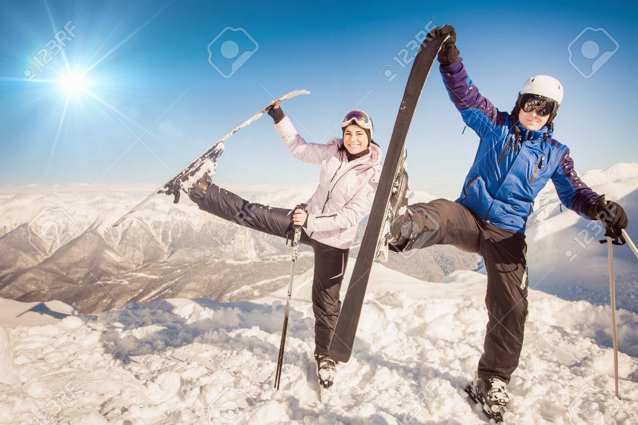 Ski Funny Male And Female Skier On Alps In Swiss Fun Cool High Mountain Switzerland Stock Photo Picture And Royalty Free Image Image 51866215