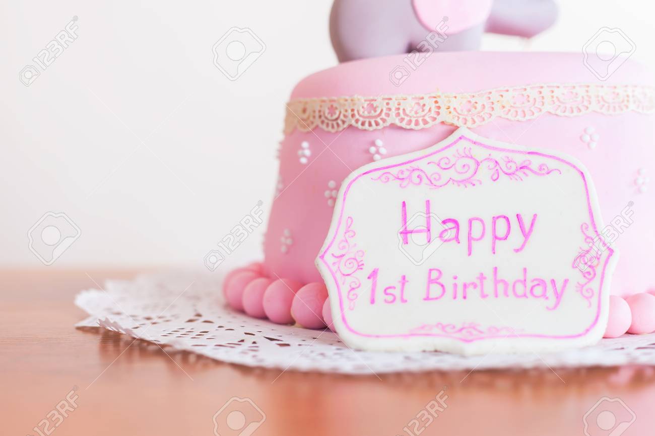 Closeup Image Of Celebrating First Birthday. Cake. Happy 1st ...