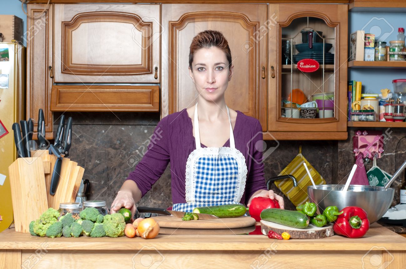 Beautiful Housewife Cooking Vegetables