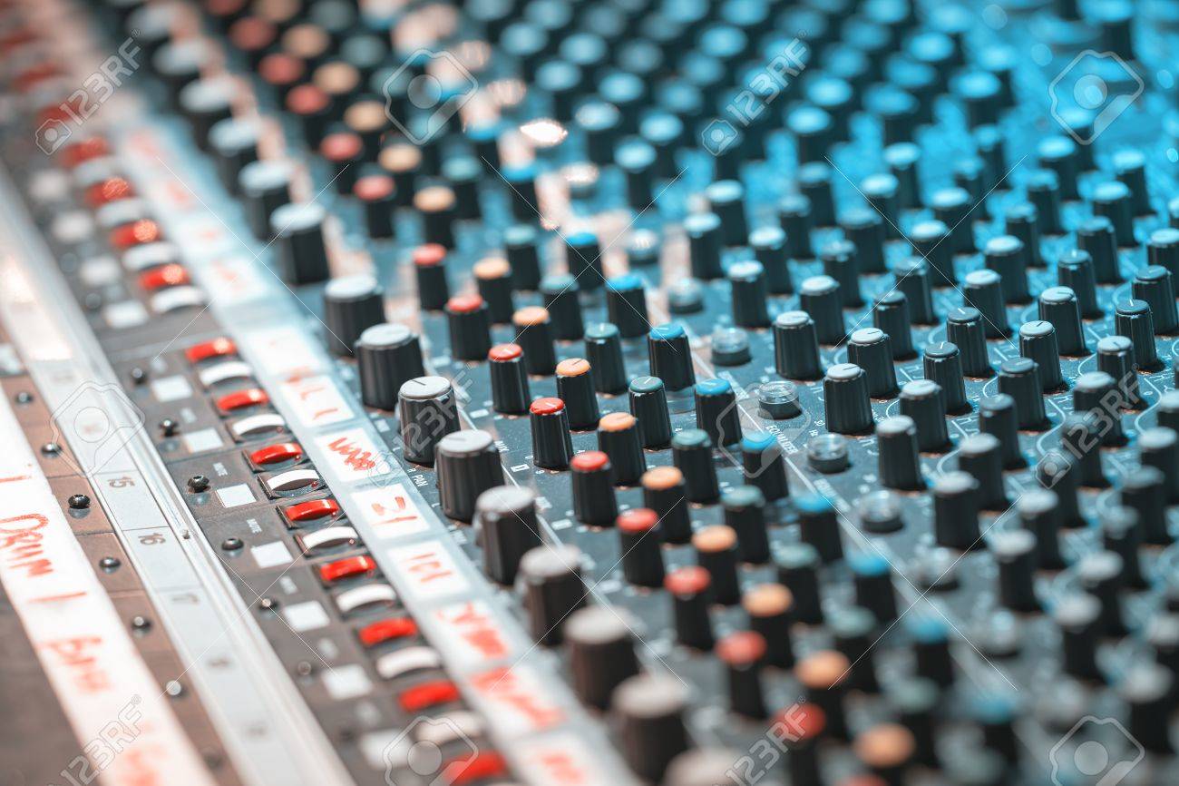 sound recording equipment music mixer controls soft photo stock