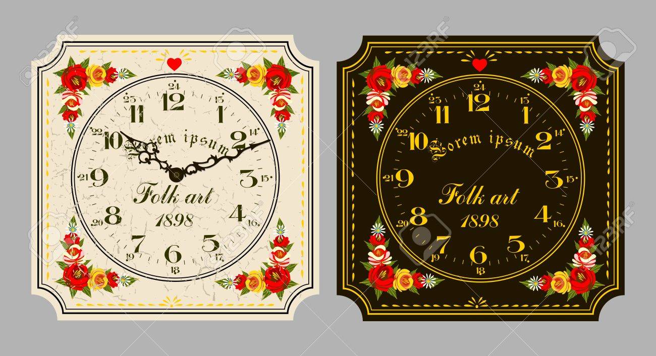 民芸 レトロな壁掛け時計は 文字盤と針を設定します のイラスト素材 ベクタ Image 民芸 レトロな壁掛け時計は 文字盤と針を設定します のイラスト素材 ベクタ Image