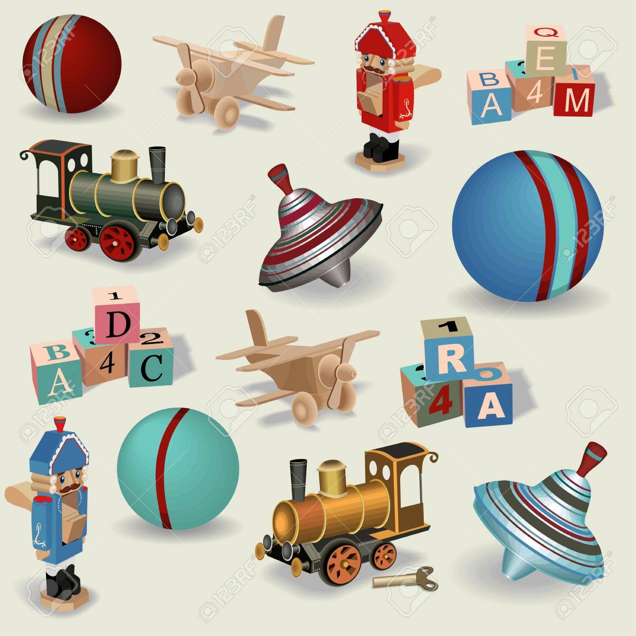Beautiful Seamless Background Of Realistic Vintage Toys , Vector. Royalty  Free SVG, Cliparts, Vectors, and Stock Illustration. Image 28401388.