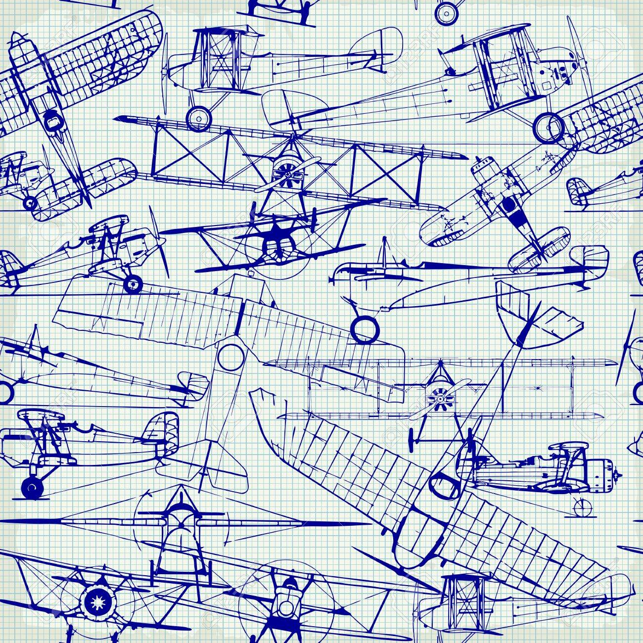 レトロなシームレス パターンでは 古い飛行機の図面のイラスト素材 ベクタ Image
