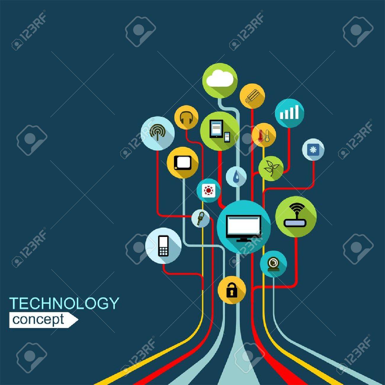 Concept technology background with lines, circles and icons. Growth tree (circuit) concept with mobile phone, technology, laptop, cloud computing, smart house - 41958017 Concept technology background with lines, circles and icons. Growth tree (circuit) concept with mobile phone, technology, laptop, cloud computing, smart house - 41958017