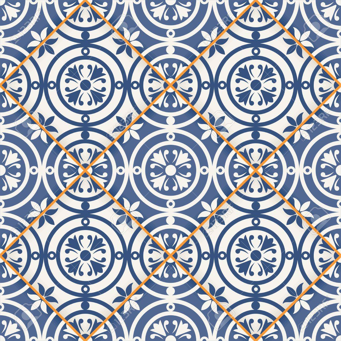 濃い青と白のモロッコ タイルから豪華なシームレスなパッチワーク パターンのオーナメントします Web ページの背景テクスチャ パターンの塗りつぶしの壁紙に使用できます のイラスト素材 ベクタ Image