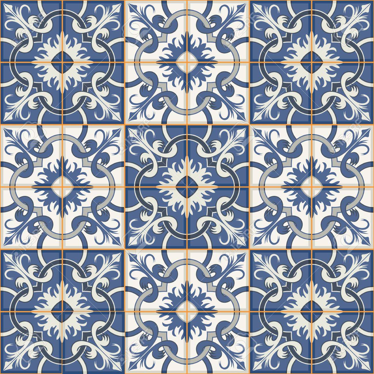 濃い青と白のモロッコ タイルから豪華なシームレスなパッチワーク パターンのオーナメントします Web ページの背景テクスチャ パターンの塗りつぶしの壁紙に使用できます のイラスト素材 ベクタ Image