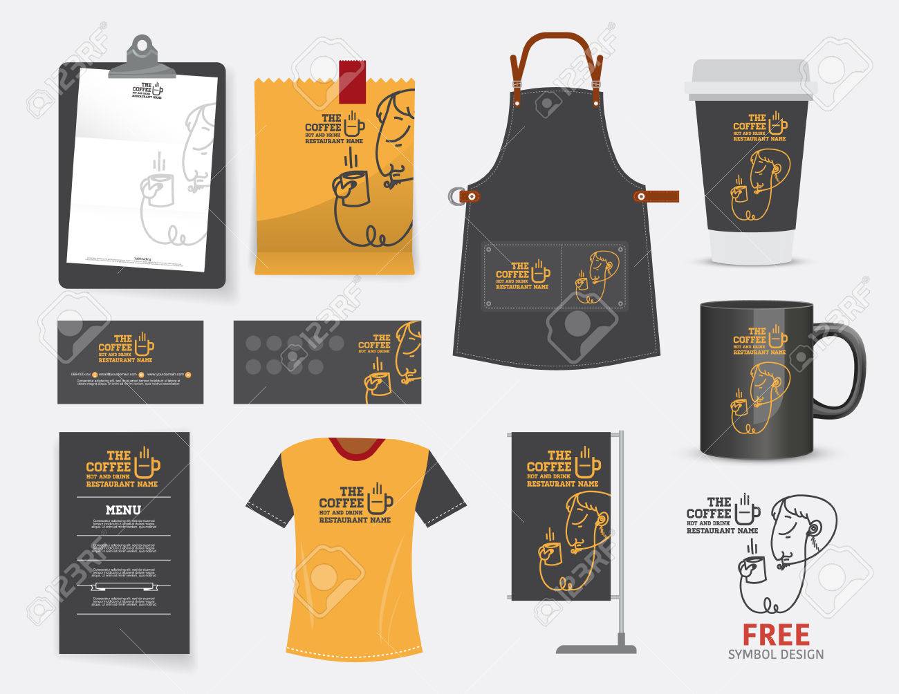 ベクトル コーヒー カフェ レストラン セットと T シャツ メニューの会えば Namecard 無料シンボル デザインのイラスト素材 ベクタ Image