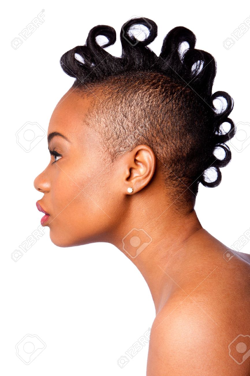 Side Profile Of Beautiful African Woman Face With Curls Mohawk