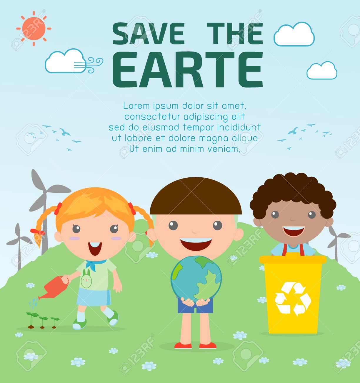 地球を保存するための子供 のイラスト素材 ベクタ Image