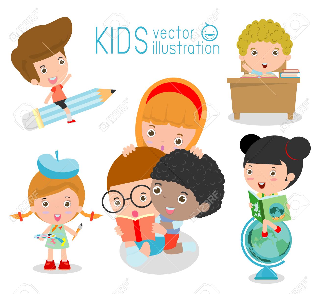 happy cartoon kids in classroom education concept back to school kids in school cartoon