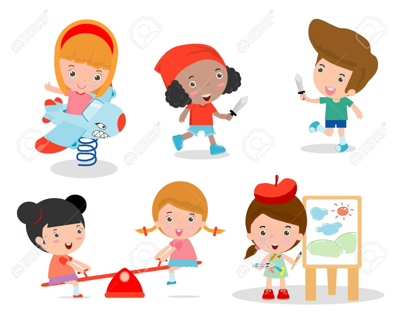 cute children playing with toys in playground, children in the park, kids time isolated on white background, Vector Illustration. - 46691483 cute children playing with toys in playground, children in the park, kids time isolated on white background, Vector Illustration. - 46691483