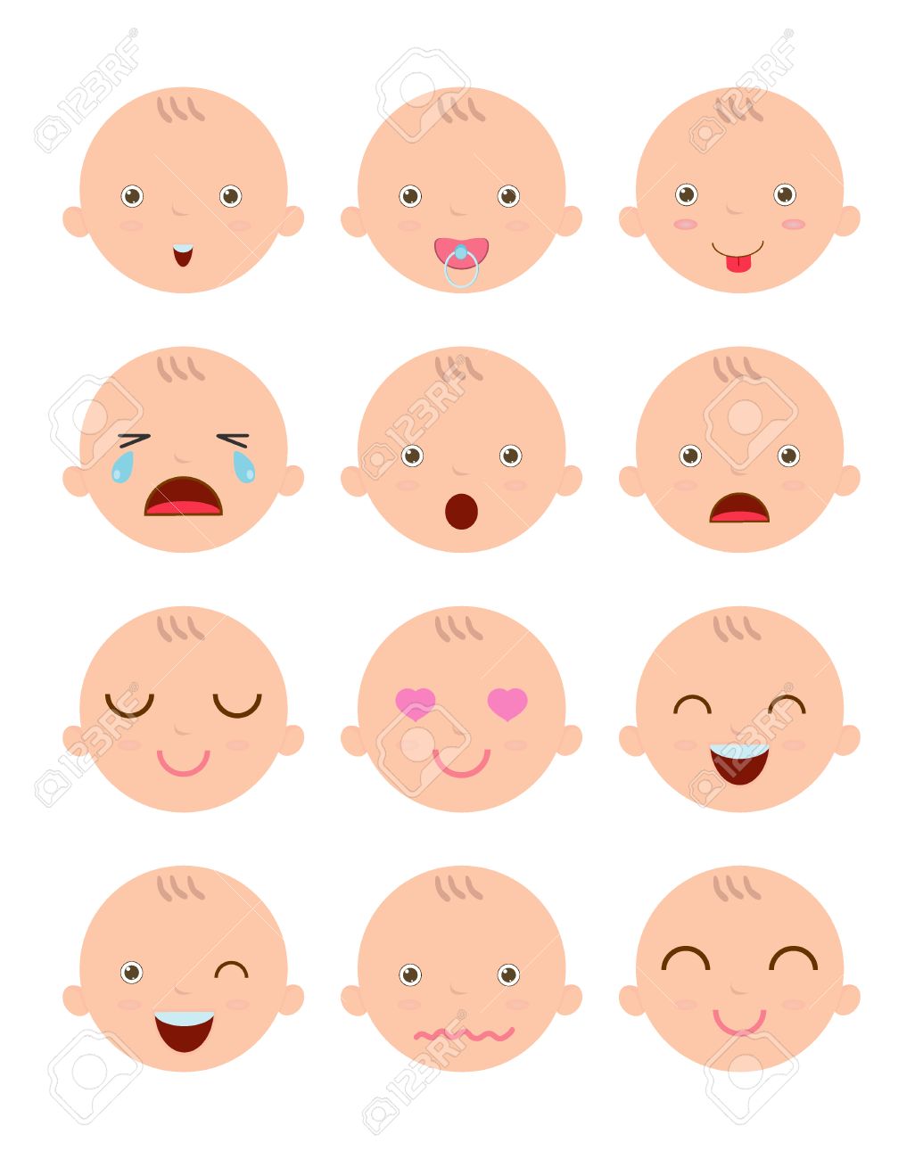 Ensemble De Emoticones De Bebe Mignon Emotions Bebe Adorable Style Moderne Plat Dessin Anime Bebe Garcon Fait Face Vector Illustration Clip Art Libres De Droits Vecteurs Et Illustration Image