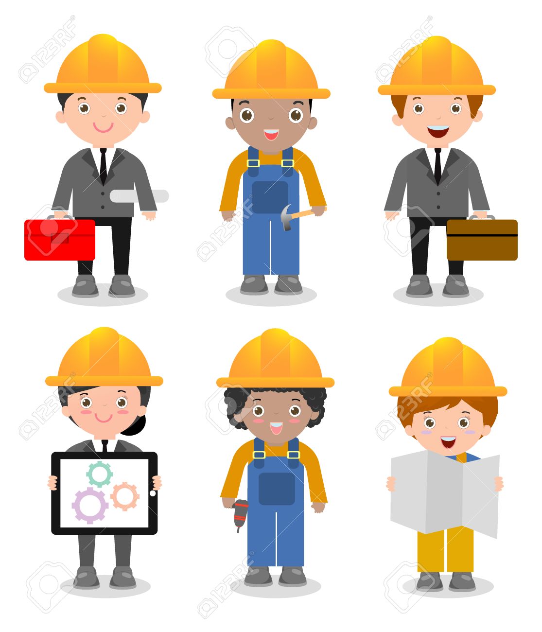 Set Of Cute Construction Engineering Industrial Workers Project Manager  Isolated On White Background, Engineer Man And Woman,Civil Engineer,  Architect And Construction Workers, Vector Illustration Royalty Free SVG,  Cliparts, Vectors, and Stock ..., image size:1115x1300